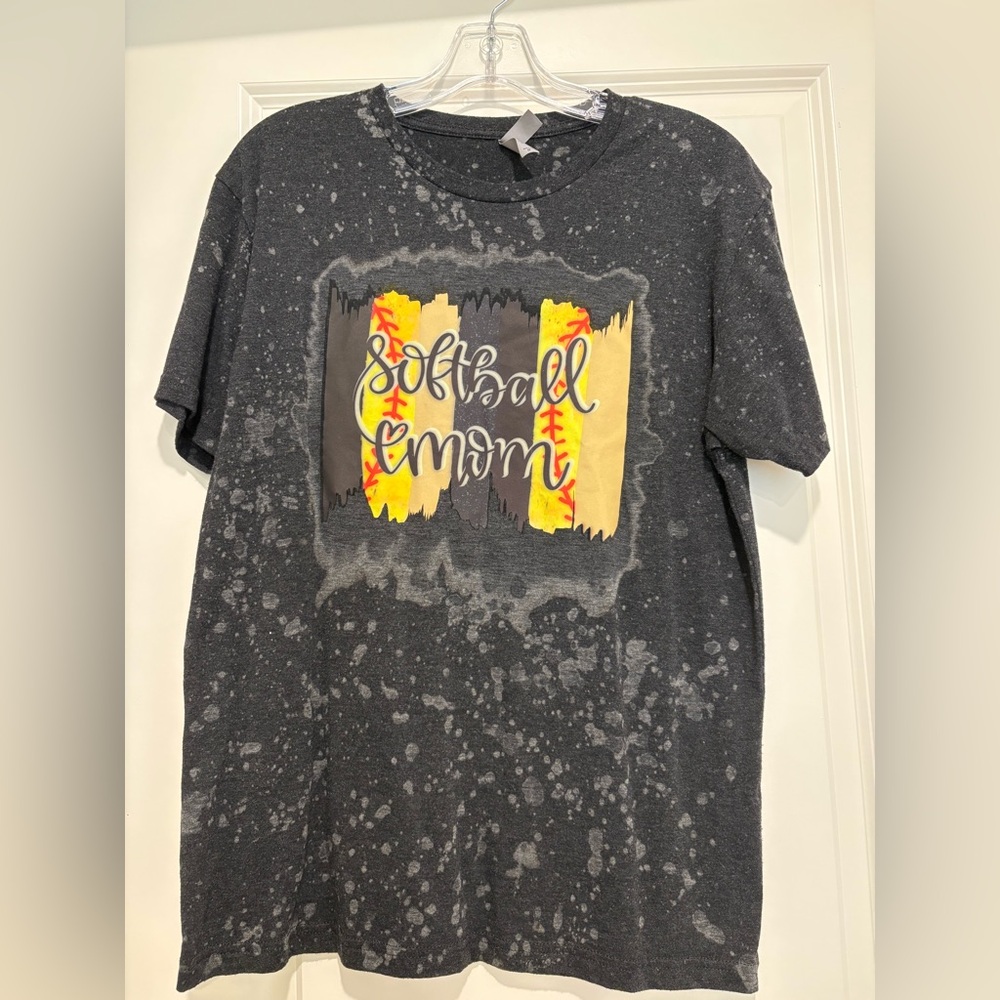 Next Level Apparel Speckled black custom T-Shirt with soft ball mom vinyl decal
